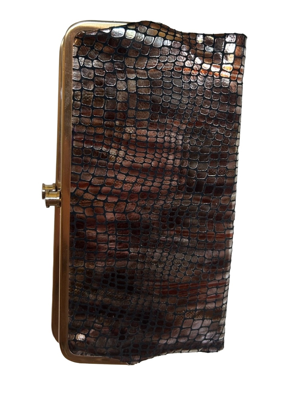 HOBO Lauren Clutch Wallet Brown Croc Metallic Leather NWT